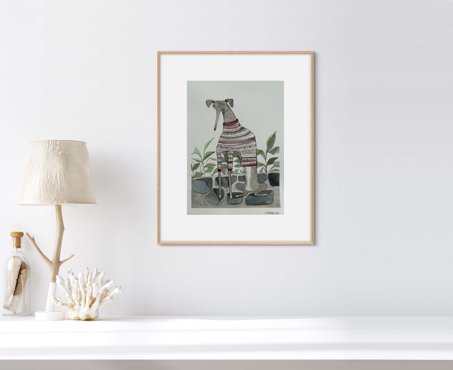 Crystal Kung, Dog in Sweater, Watercolor, 12 X 9"