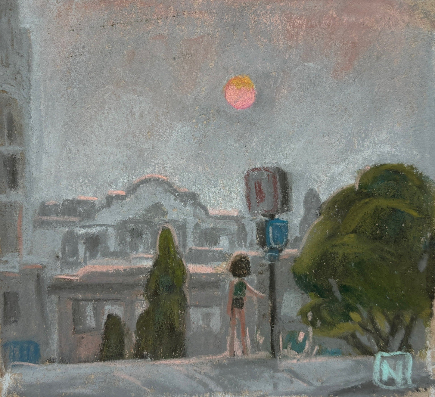 Noah Klocek, Full of Grey, Pastel on Sketchbook Paper, 5 X 5"