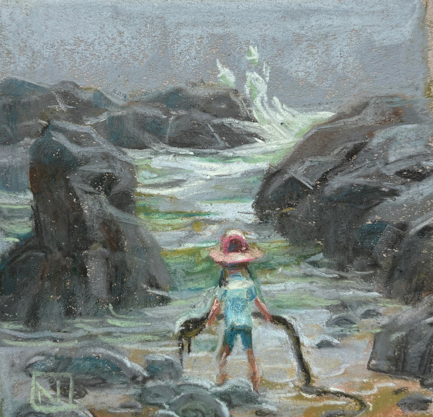 Noah Klocek, Drawn to Water, Pastel on Sketchbook Paper, 5 X 5"