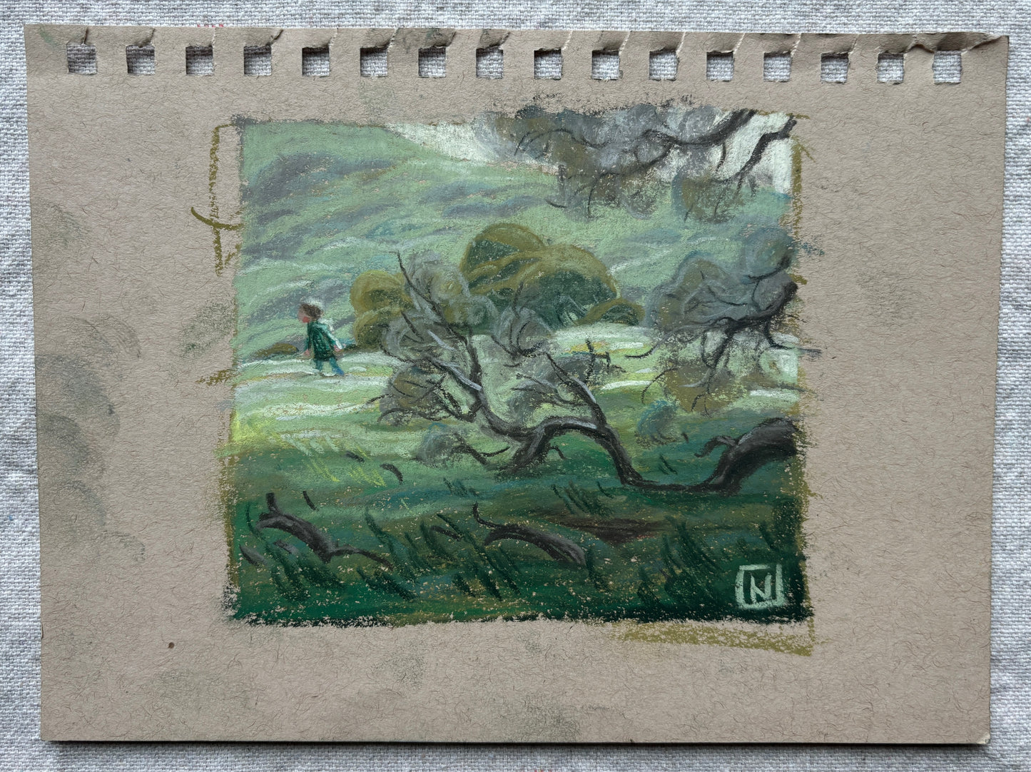 Noah Klocek, Ancient Arms, Pastel on Sketchbook Paper, 4 1/2 X 4 1/2"