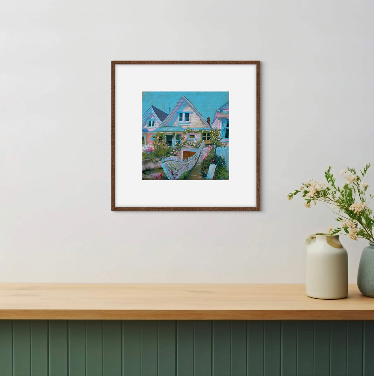 Jenna Spurlock, Olivia's House, Gouache on Corrugated Cardboard, 10 1/2 X 10 1/2"