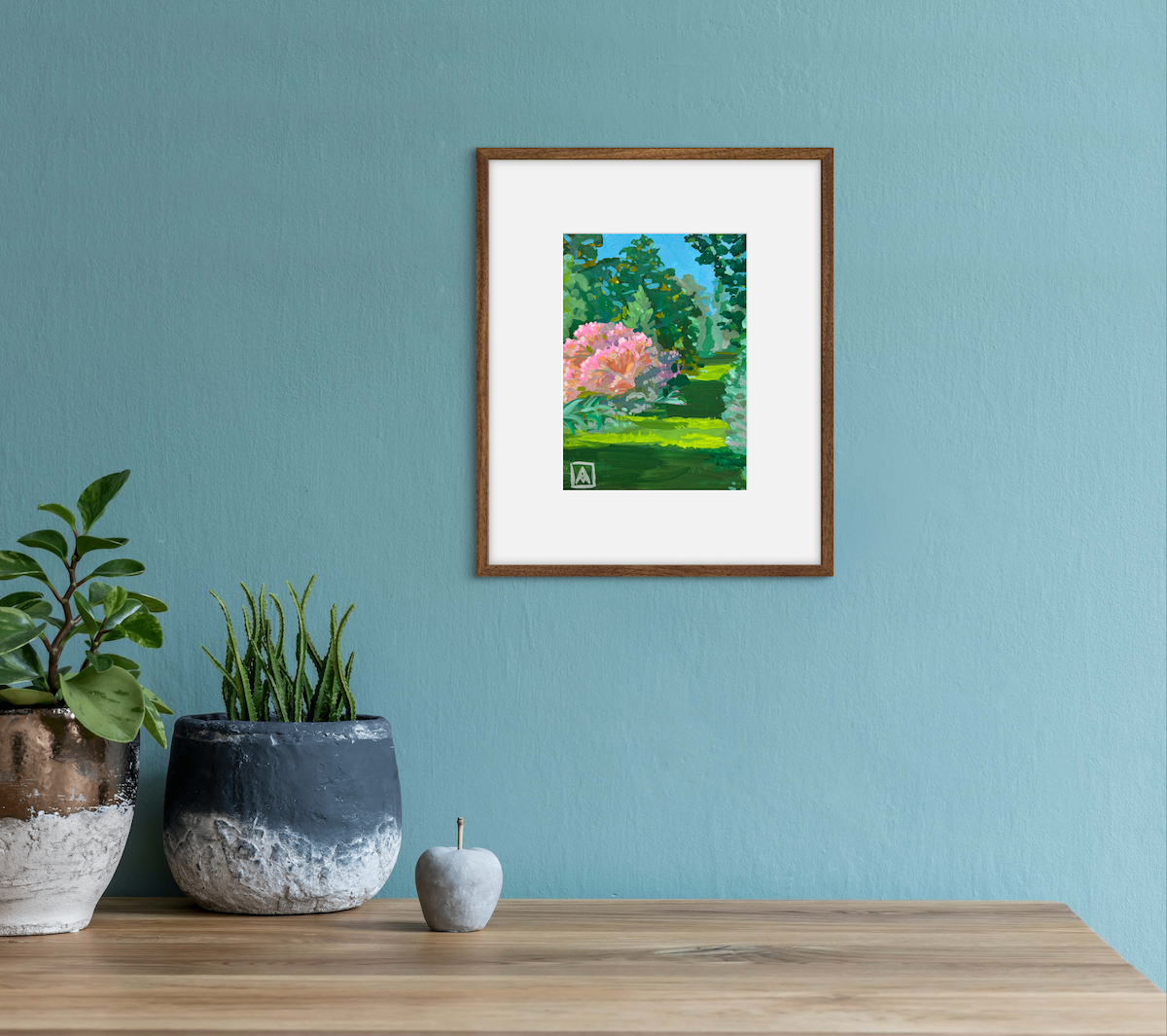 Alyssa Minko, A Pink Bush in Golden Gate Park en Plein Air, Gouache on Gessoboard, 7 X 5"