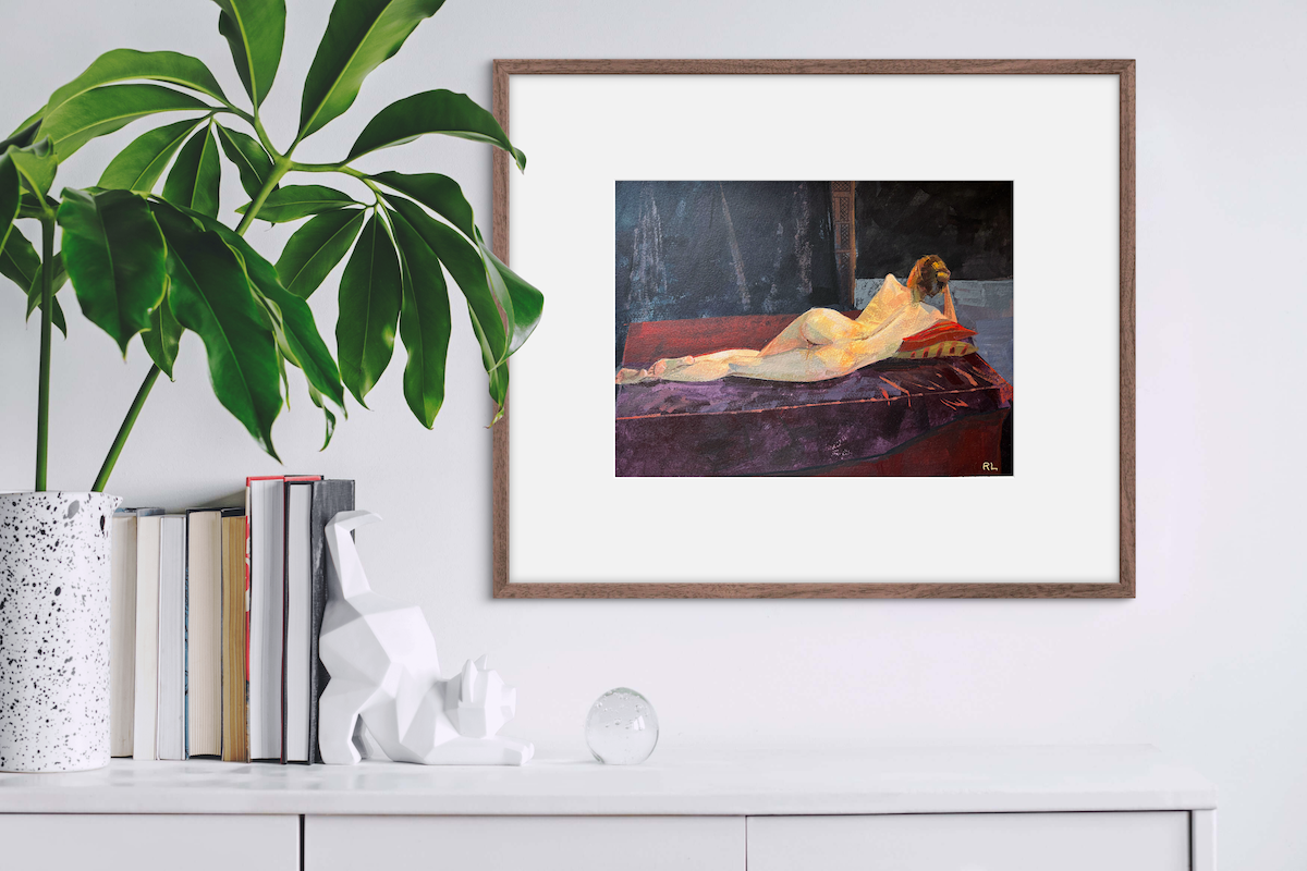 Rona Liu, Reclining Nude 2, Acrylic on Watercolor Paper, 10 X 13"