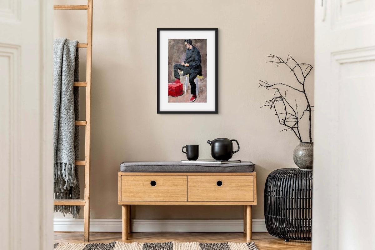 Rona Liu, Seated Figure, Acrylic on Rives Paper, 18 X 11 1/2"