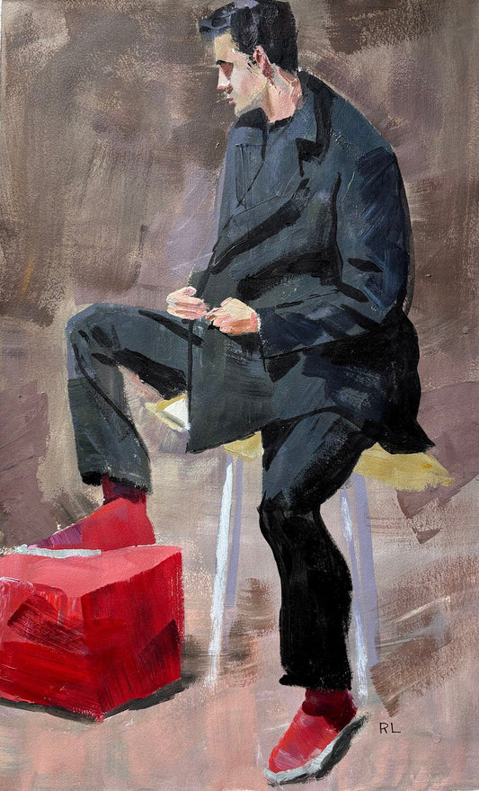 Rona Liu, Seated Figure, Acrylic on Rives Paper, 18 X 11 1/2"