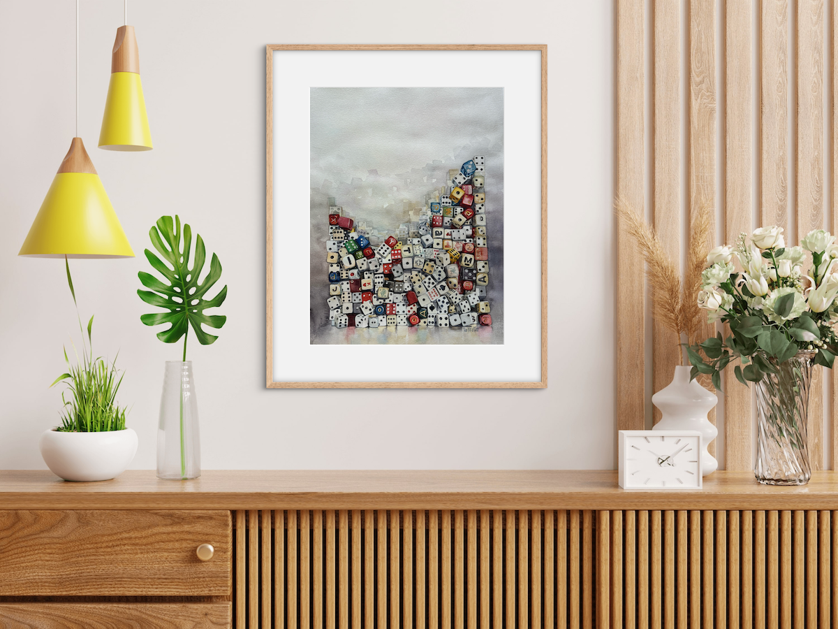 Tia Kratter, Stacked Dice, Watercolor, 19 1/2 X 15"