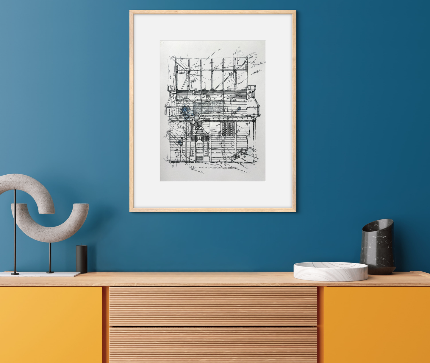 Maya Ciarrocchi, A Love Seat, Monotype with Blue Graphite on Watercolor Paper, 16 X 12"