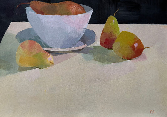 Rona Liu, Autumn Pears, Acrylic on Rives Paper, 8 X 11"