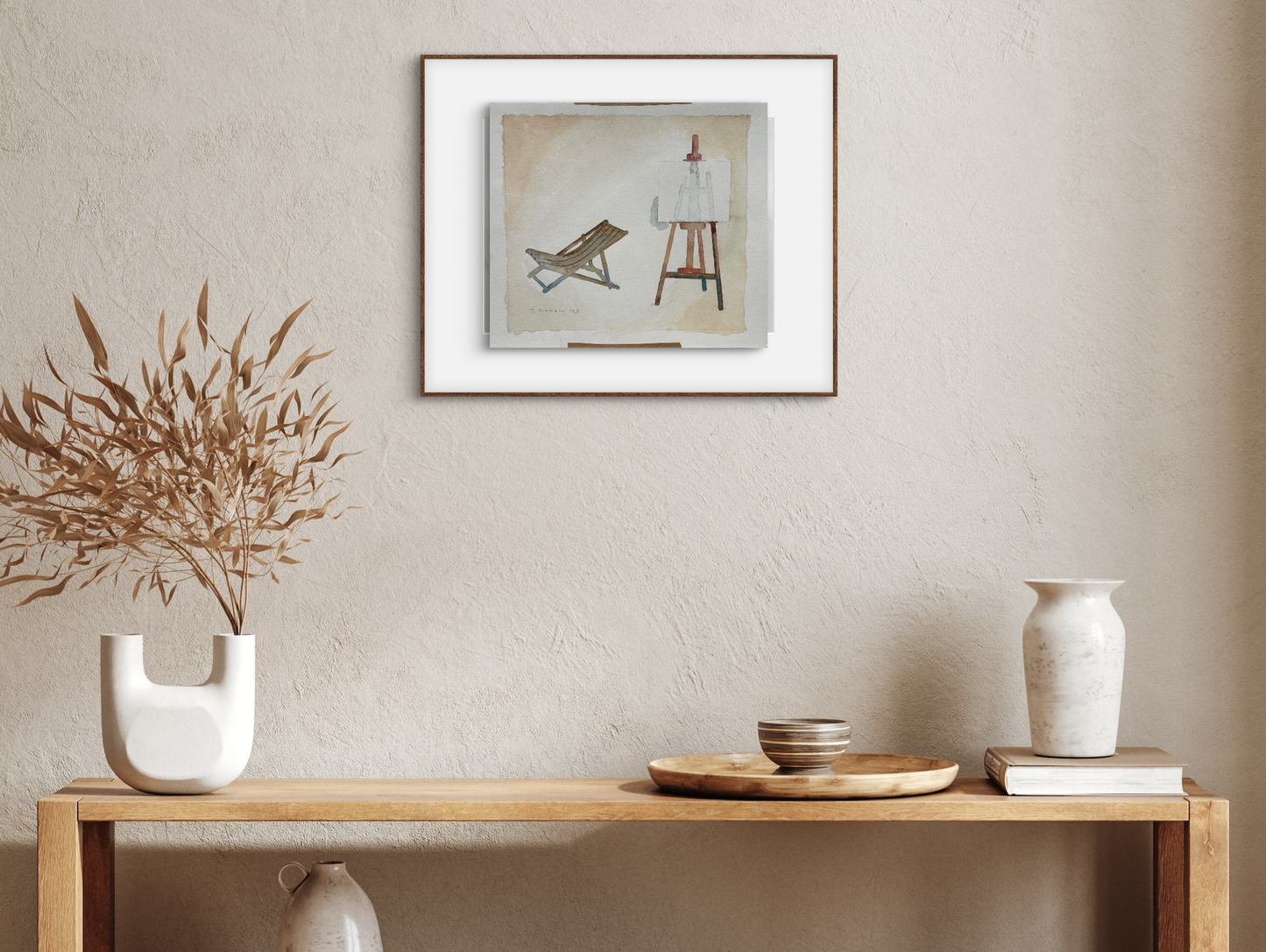 David Johnson, Chair and Easel, Watercolor on Paper, 11 1/2 X 13"