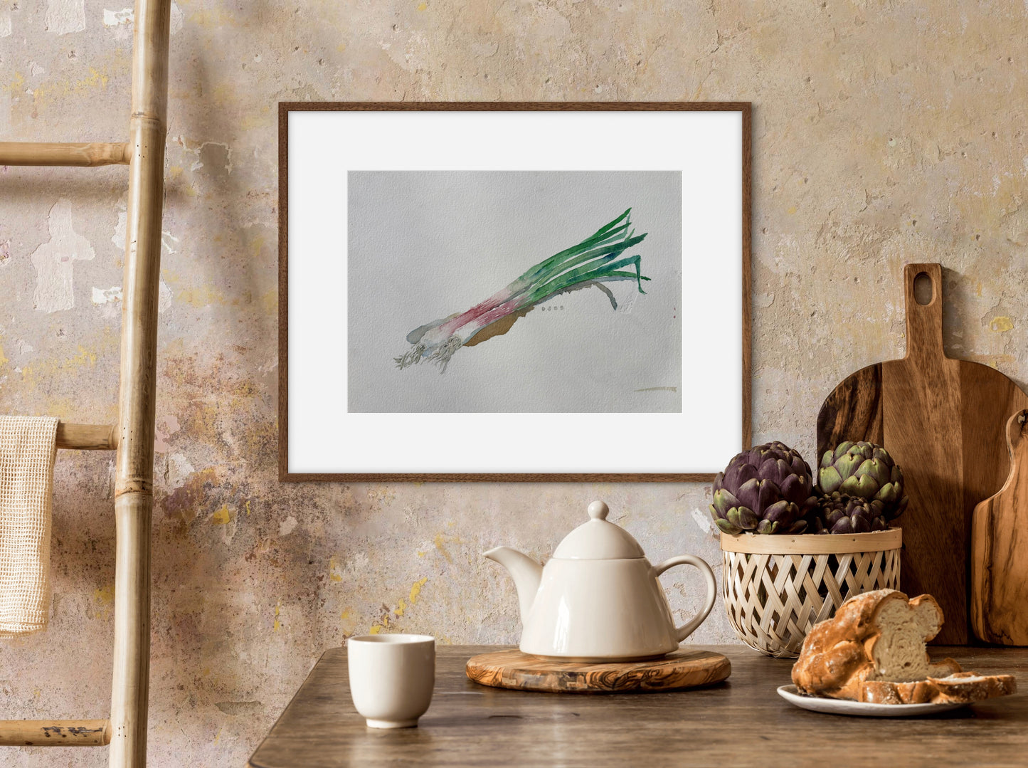 David Johnson, Green Garlic, Watercolor on Paper, 9 1/2 X 12 1/2"