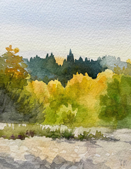 Tia Kratter, Gros Ventre in Fall, Watercolor on Watercolor Paper, 5 1/2  X 4"