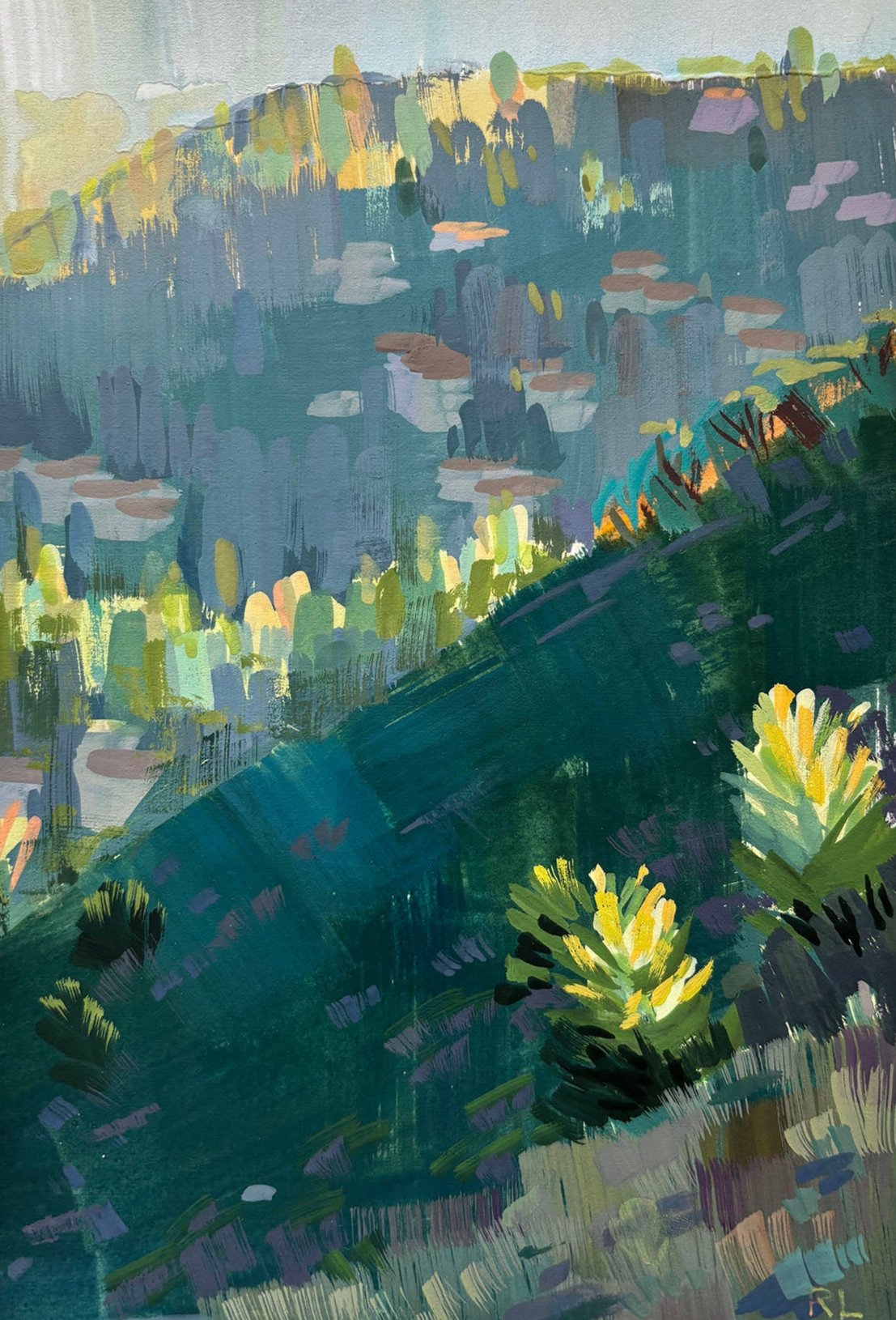 Rona Liu, Hills in Spring, Gouache on Paper, 8 X 5"