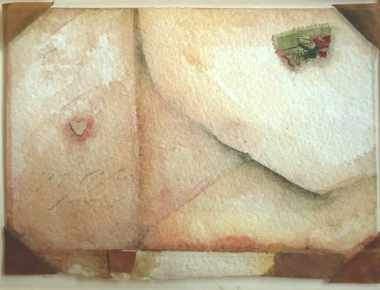 David Johnson, Cubist Valentine ll, Watercolor and Collage on Paper, 5 x 6 1/2