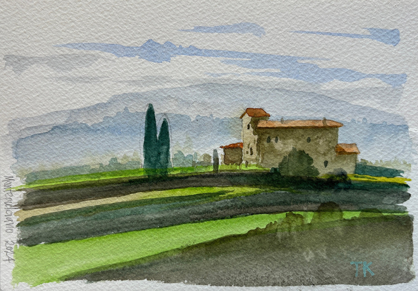 Tia Kratter, Tuscan Morning, Watercolor, 5 X 7"