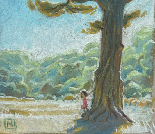 Noah Klocek, Ancient Pine, Pastel on Sketchbook Paper, 4 1/2 X 4 1/2"