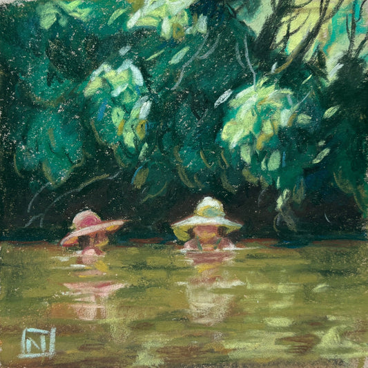 Noah Klocek, Lazy River, Pastel on Sketchbook Paper, 4 1/2 X 4 1/2"