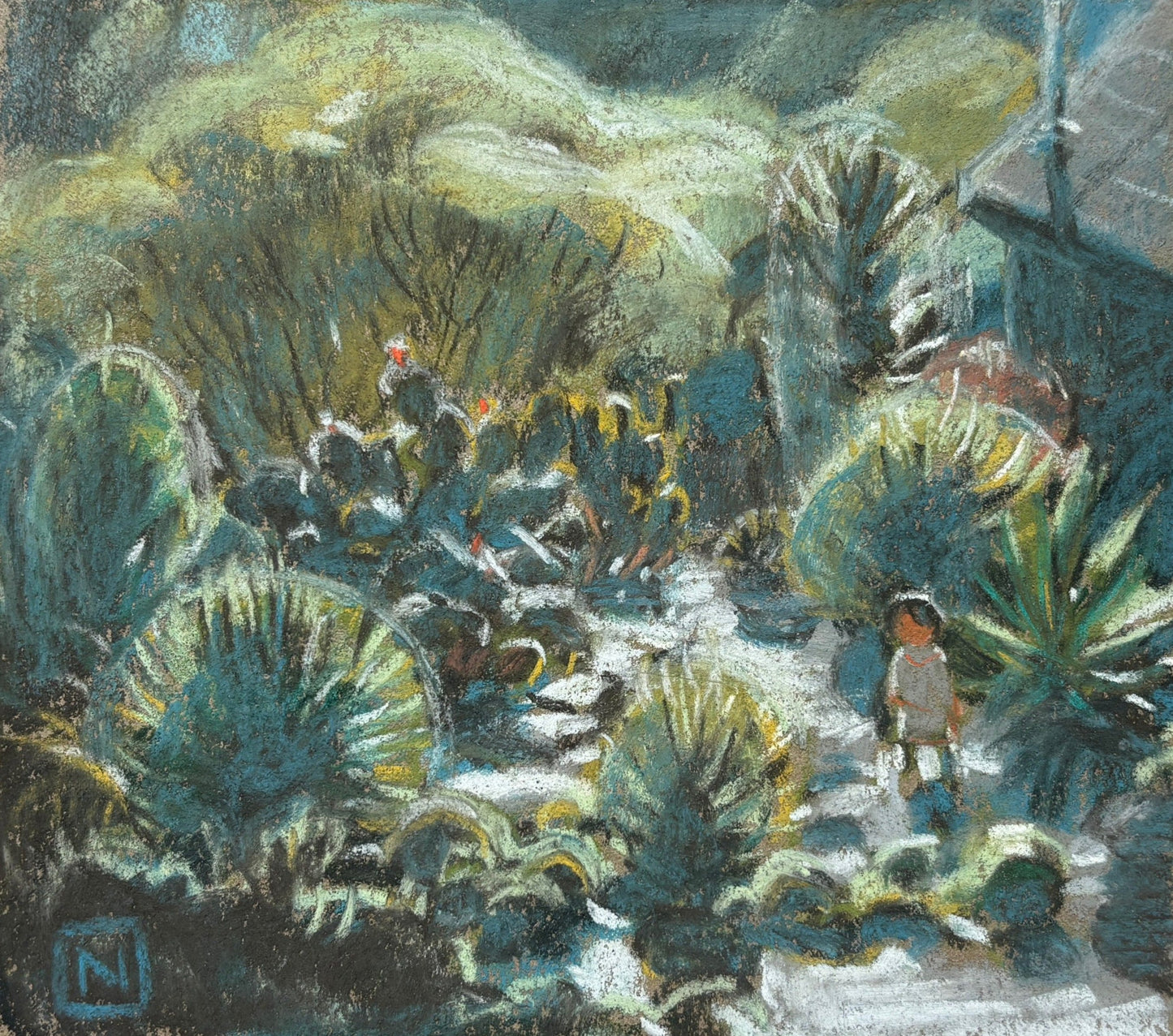 Noah Klocek, Sharpest Cactus, Pastel on Paper, 4 1/2 X 5"