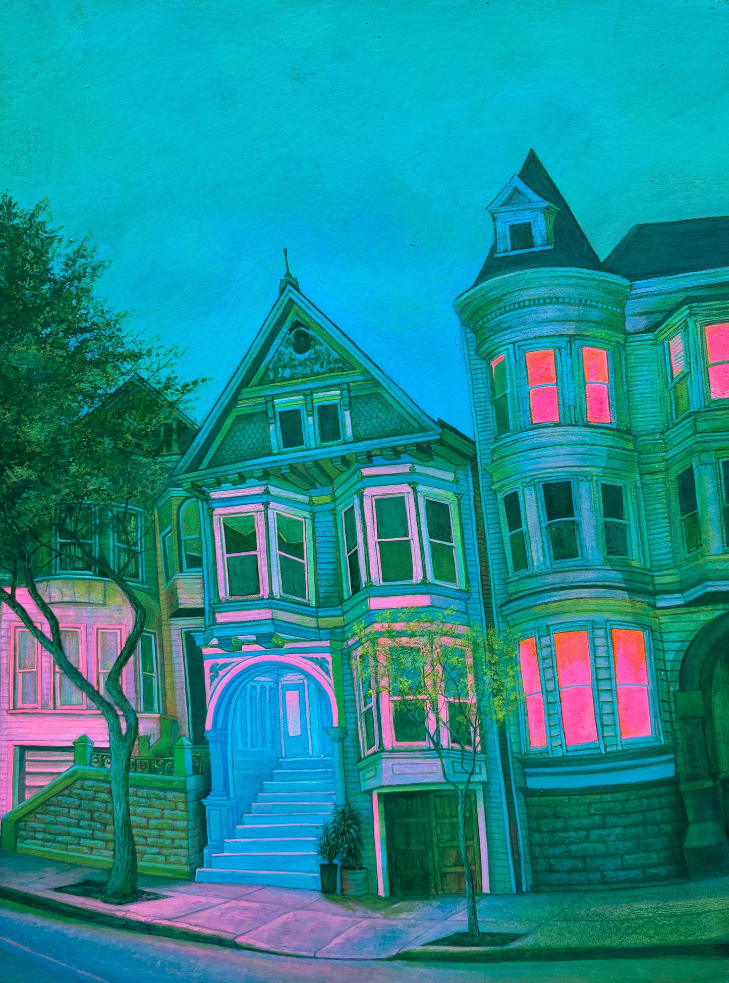 Jenna Spurlock, Folsom Street Houses, Gouache on Paper, 12 X 9"