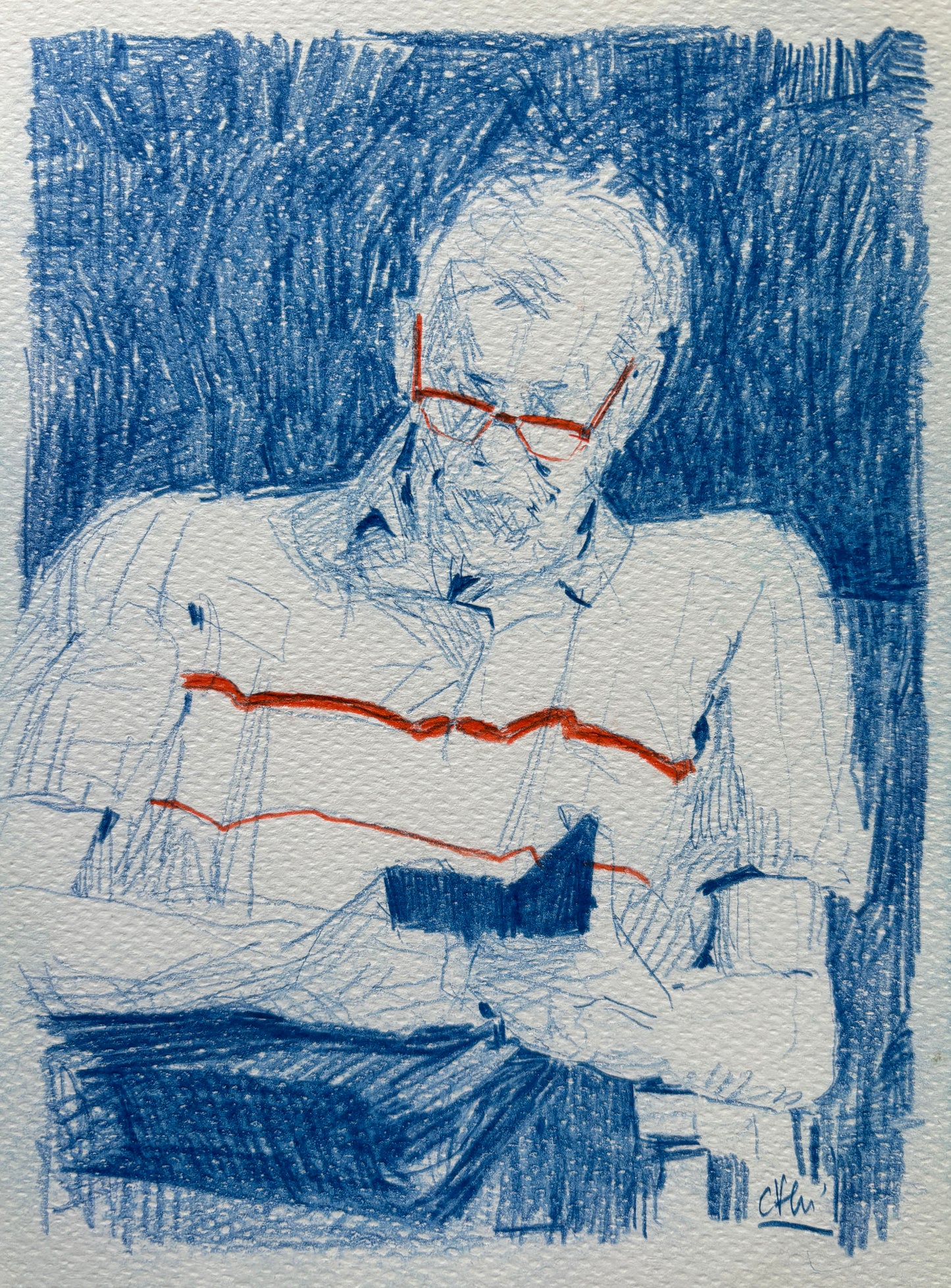 Carlos Felipe León, Three Red Lines, Colored Pencil on Paper, 7 1/2 X 5 1/2"