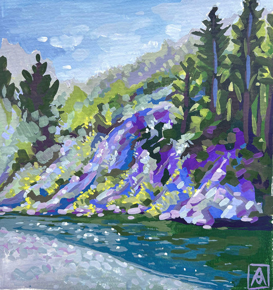 Alyssa Minko, Madeline's Swimming Hole Down at the Russian River en Plein Air, Gouache on Paper, 7 X 6 1/2"