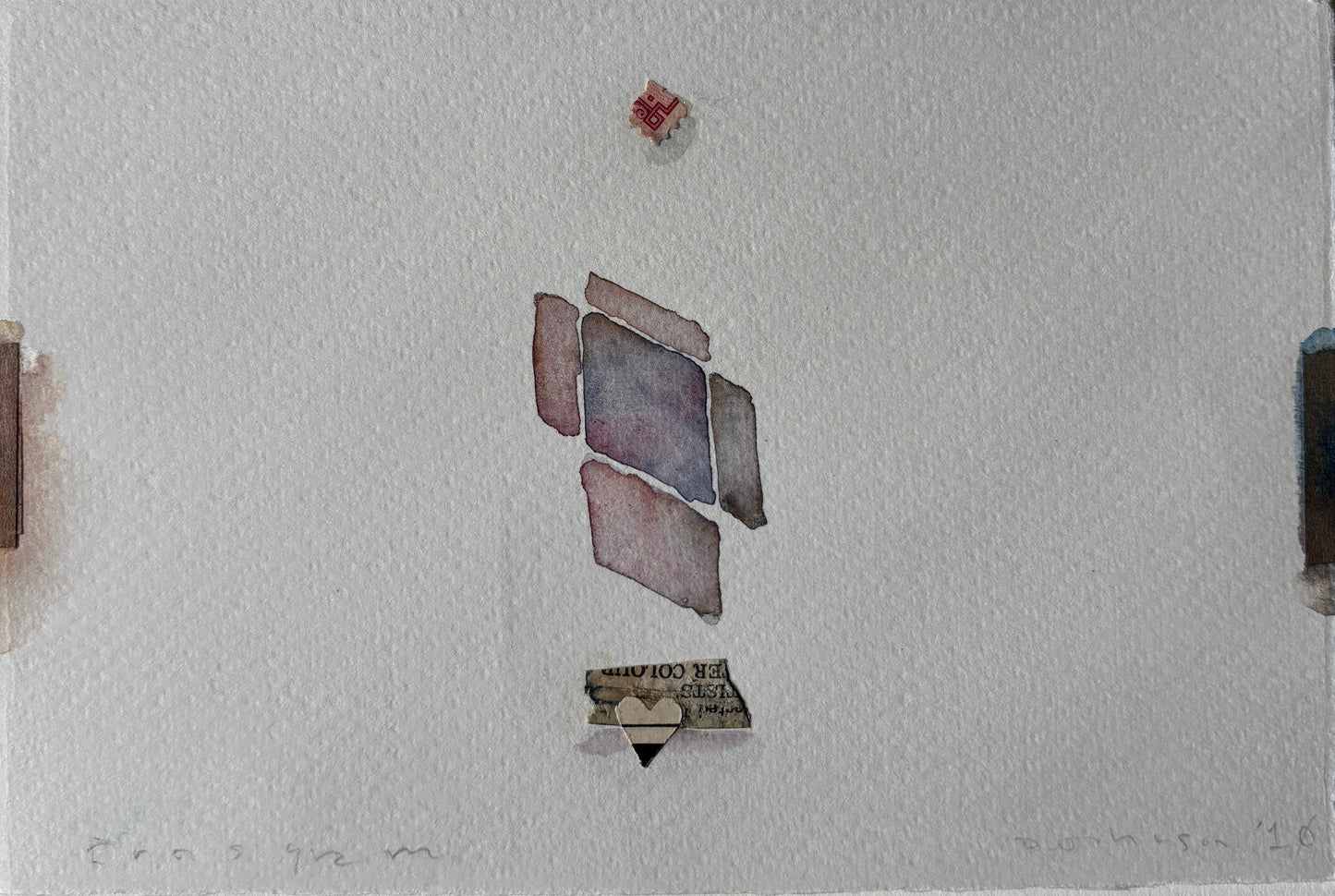 David Johnson, Valentine Aerogramme, Watercolor and collage on Paper, 4 3/4 X 7"