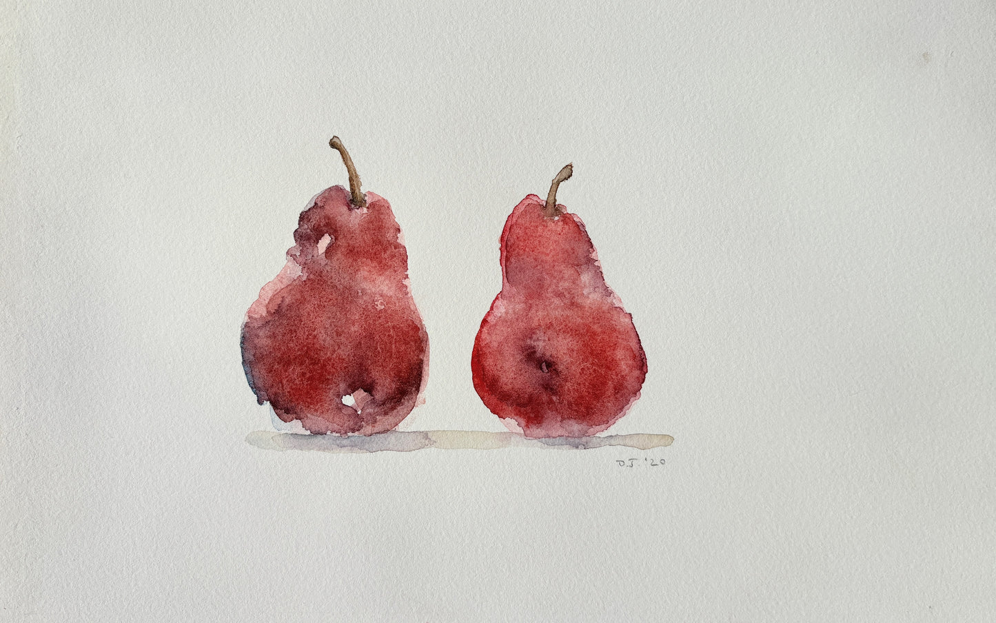 David Johnson, Red Bartlett Pears, Watercolor on Paper, 6 x 8"