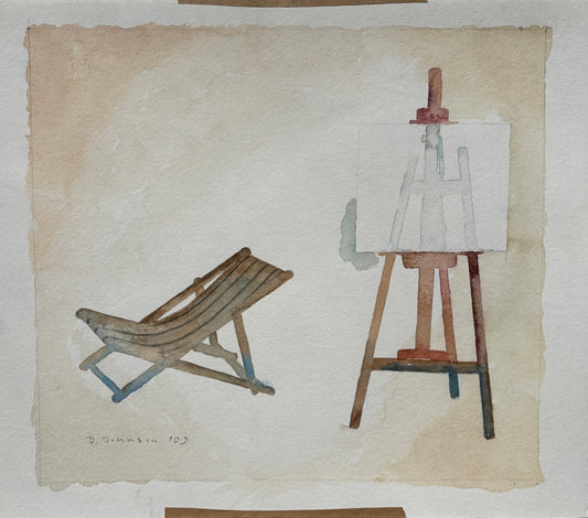 David Johnson, Chair and Easel, Watercolor on Paper, 11 1/2 X 13"