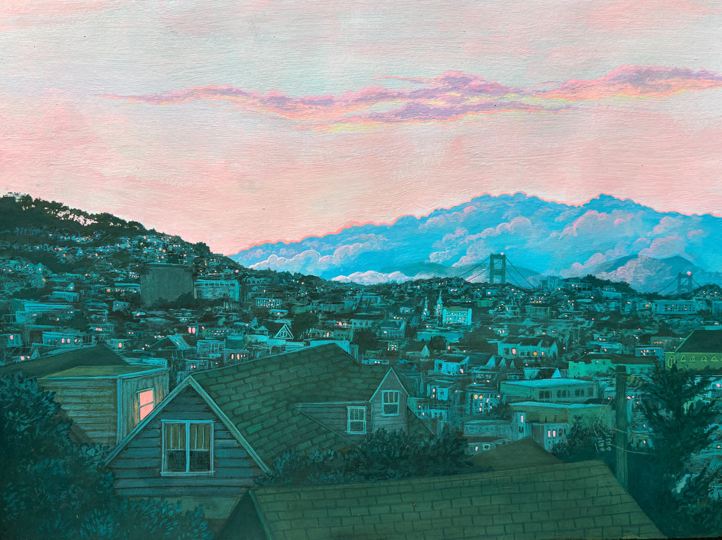 Jenna Spurlock, Evening in Bernal, Gouache on Paper, 9 X 12"