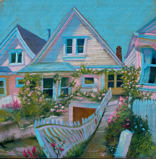 Jenna Spurlock, Olivia's House, Gouache on Corrugated Cardboard, 10 1/2 X 10 1/2"