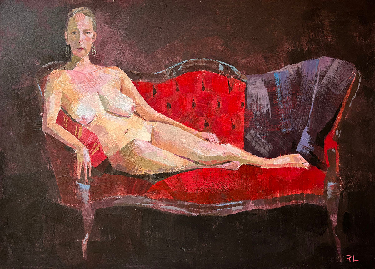 Rona Liu, Seated Nude 2, Acrylic on Watercolor Paper, 10 X 14"