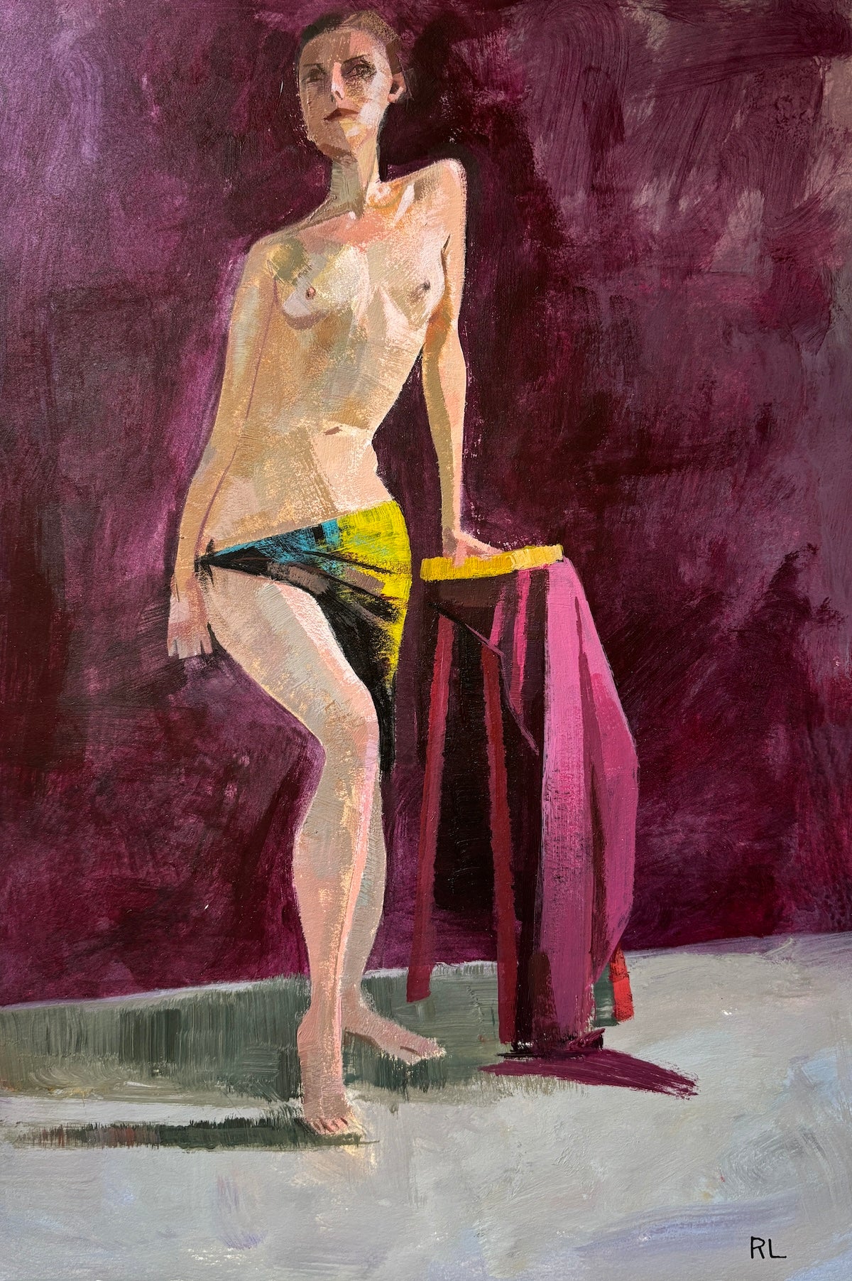 Rona Liu, Standing Nude 1, Acrylic on Watercolor Paper, 14 1/2 X 10"