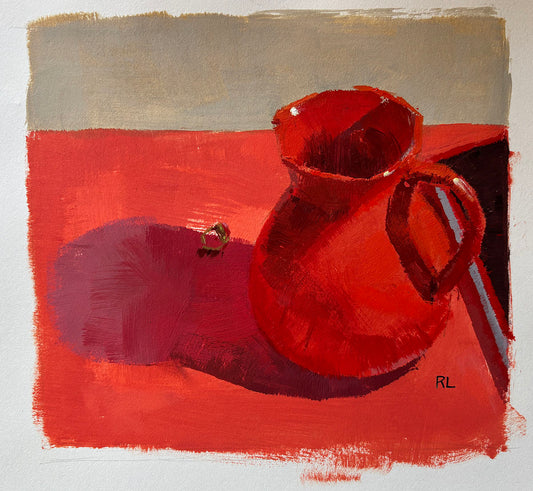 Rona Liu, Still Life in Red, Acrylic on Watercolor Paper, 7 X 8"