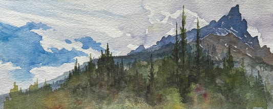 Tia Kratter, String Lake Edifice, Watercolor on Watercolor Paper, 3 1/2 X 9